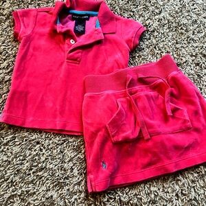 Ralph Lauren 9 mos Hot pink velour skirt and shirt set